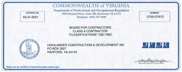 VA Contractors License